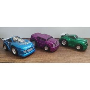 Pull Back Car Lot Of 3 Plastic Purple Truck Green Blue Cars B2